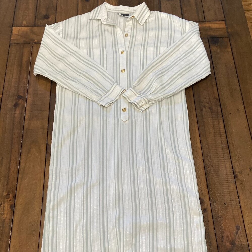 Luisa Spagnoli Shirt Shift Dress Womens 46 Striped Soft Gold Buttons Classic VTG